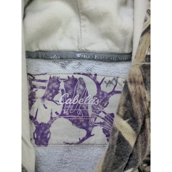 Cabelas Grass Camo Hoodie Pullover Sweatshirt SZ S Purple Embroidered Spell Out - Picture 7 of 10